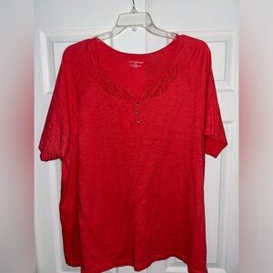 Catherine’s Women’s PEACH Blouse with Lace Neckline detail, Size 2X